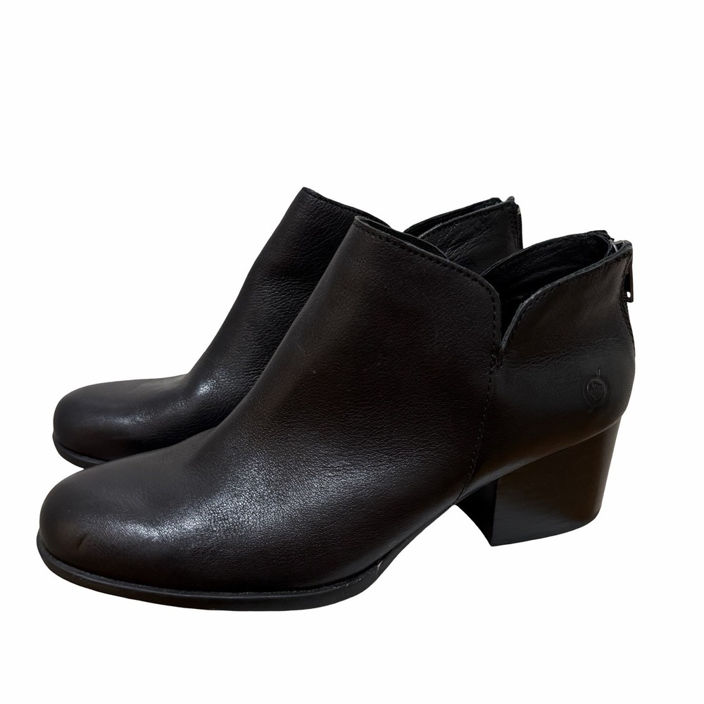 Born Kerri Leather Ankle Boots Womens US 7 Black Classic Fall Closet Staple Shoe